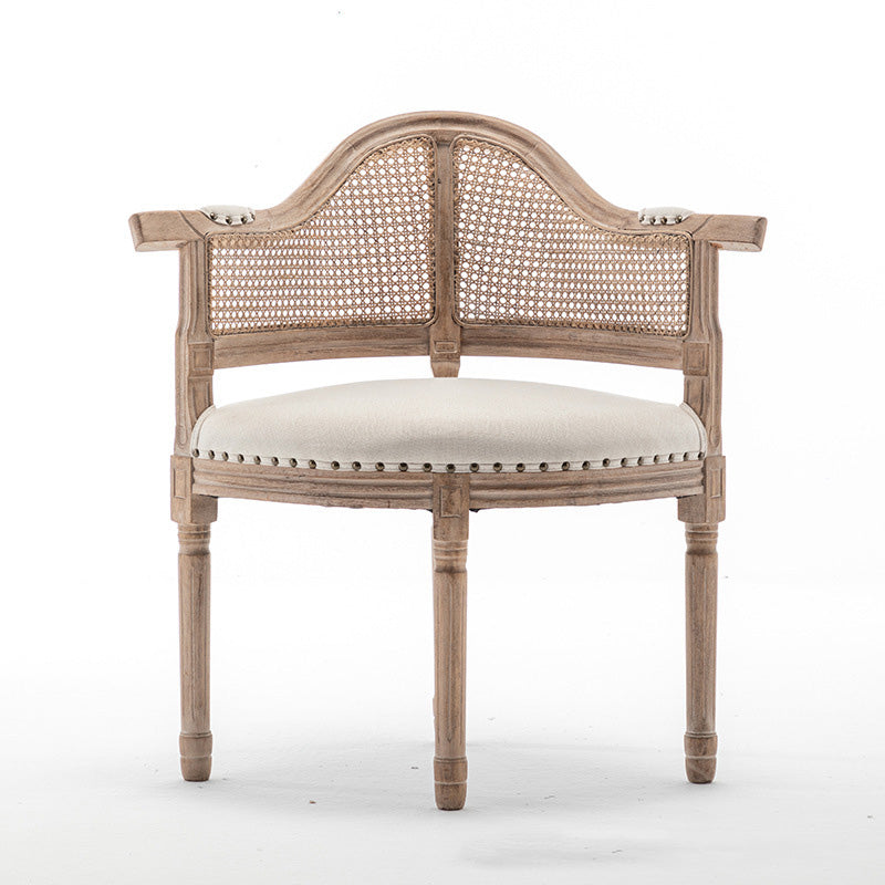 Silla de comedor de madera maciza tapizada en cuero genuino europeo tradicional con respaldo arqueado para comedor 