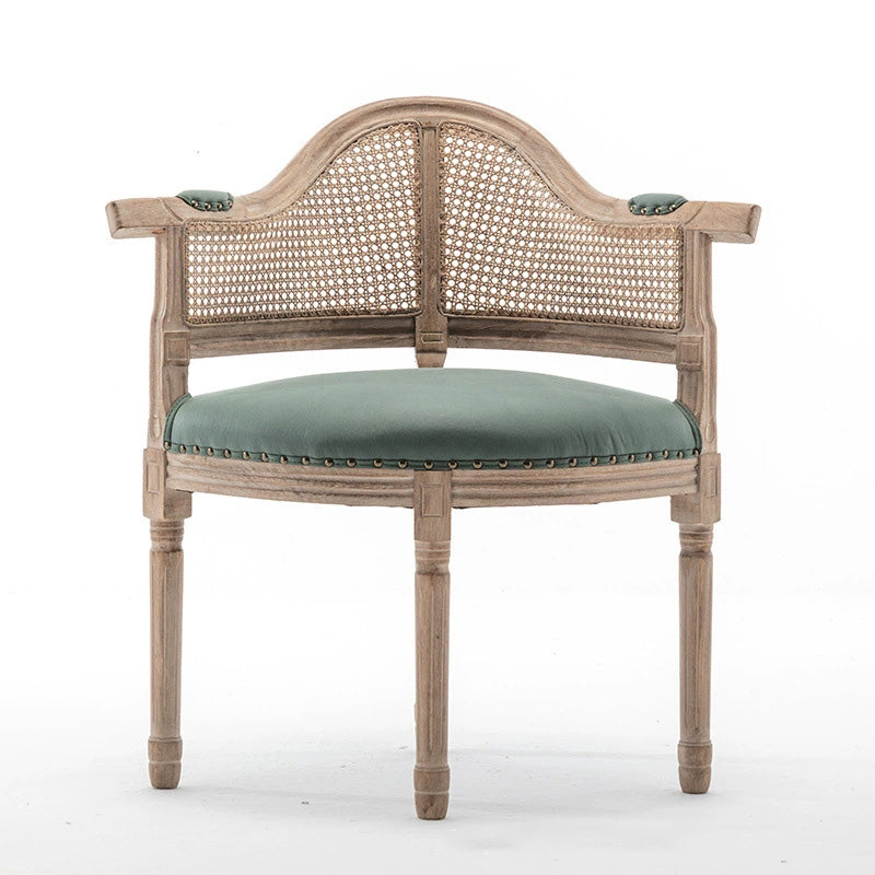 Silla de comedor de madera maciza tapizada en cuero genuino europeo tradicional con respaldo arqueado para comedor 