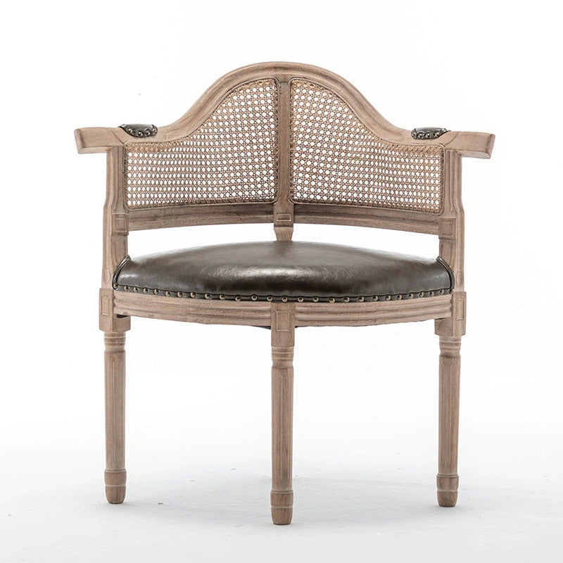 Silla de comedor de madera maciza tapizada en cuero genuino europeo tradicional con respaldo arqueado para comedor 