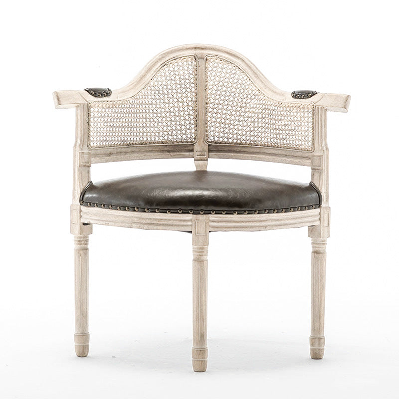 Chaise de salle à manger en cuir véritable européen traditionnel en bois massif avec dossier arc pour salle à manger 