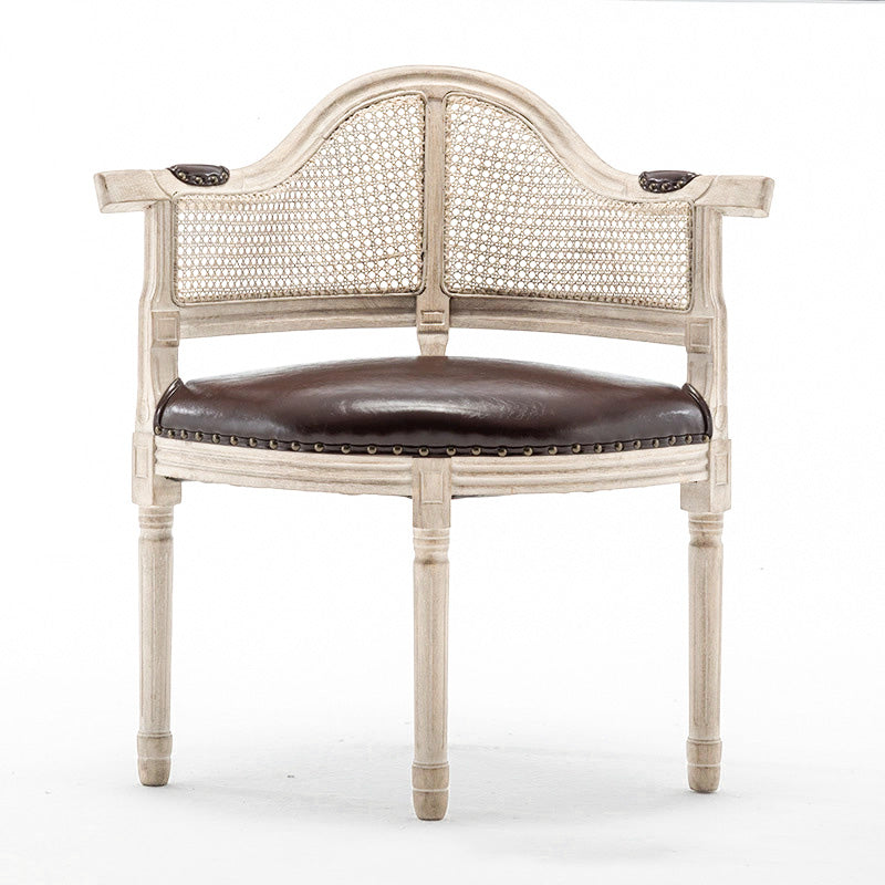 Chaise de salle à manger en cuir véritable européen traditionnel en bois massif avec dossier arc pour salle à manger 