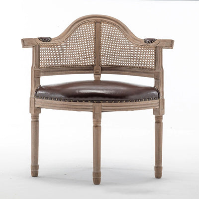 Silla de comedor de madera maciza tapizada en cuero genuino europeo tradicional con respaldo arqueado para comedor 