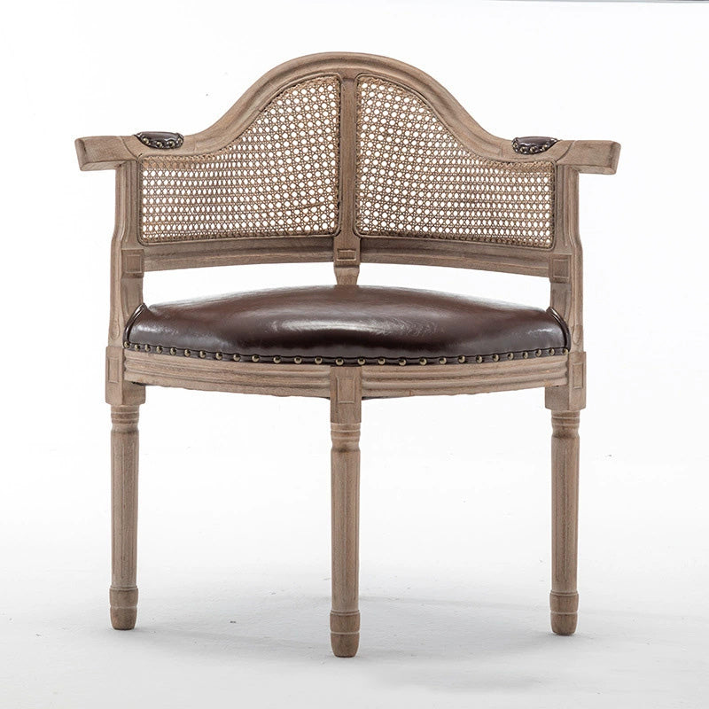 Silla de comedor de madera maciza tapizada en cuero genuino europeo tradicional con respaldo arqueado para comedor 