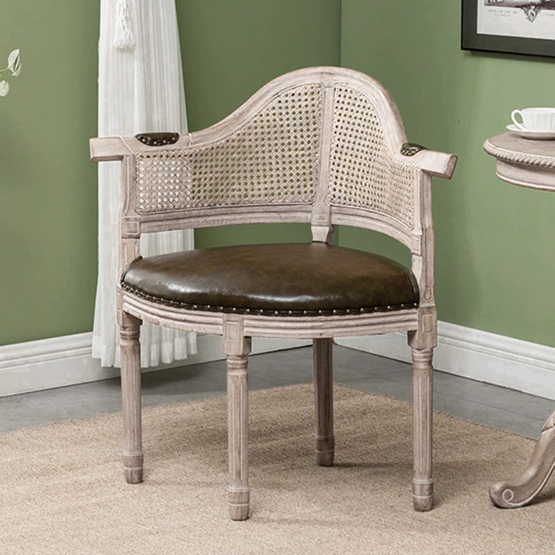 Chaise de salle à manger en cuir véritable européen traditionnel en bois massif avec dossier arc pour salle à manger 