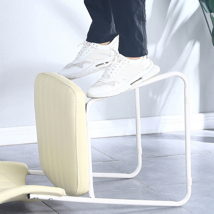 Tabouret de coiffeuse empilable avec dossier en cuir artificiel carré scandinave contemporain et cadre en acier au carbone pour chambre 