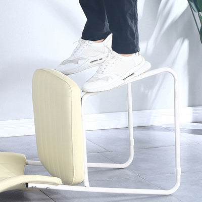 Taburete de tocador apilable con respaldo de cuero escandinavo contemporáneo y estructura de acero al carbono para dormitorio 