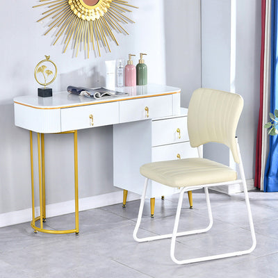 Taburete de tocador apilable con respaldo de cuero escandinavo contemporáneo y estructura de acero al carbono para dormitorio 