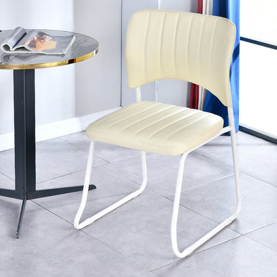 Taburete de tocador apilable con respaldo de cuero escandinavo contemporáneo y estructura de acero al carbono para dormitorio 