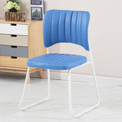 Taburete de tocador apilable con respaldo de cuero escandinavo contemporáneo y estructura de acero al carbono para dormitorio 