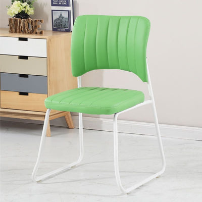 Taburete de tocador apilable con respaldo de cuero escandinavo contemporáneo y estructura de acero al carbono para dormitorio 