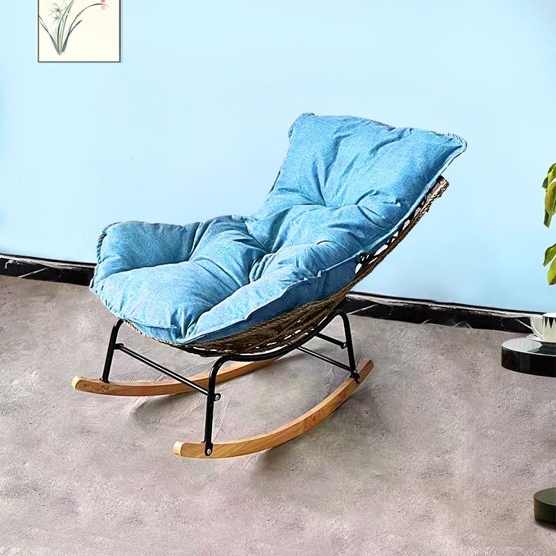 Contemporary Boho PE Wicker Weaving Fabric Cushion Rocking Chair Backrest For Living Room