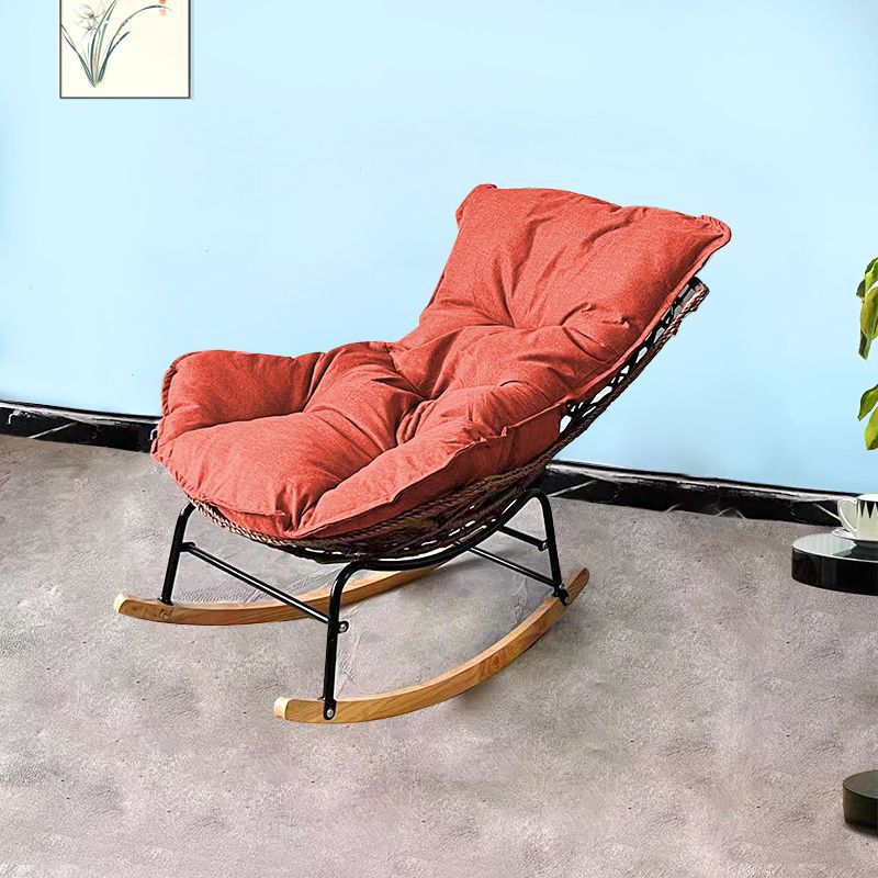 Contemporary Boho PE Wicker Weaving Fabric Cushion Rocking Chair Backrest For Living Room