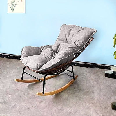 Contemporary Boho PE Wicker Weaving Fabric Cushion Rocking Chair Backrest For Living Room