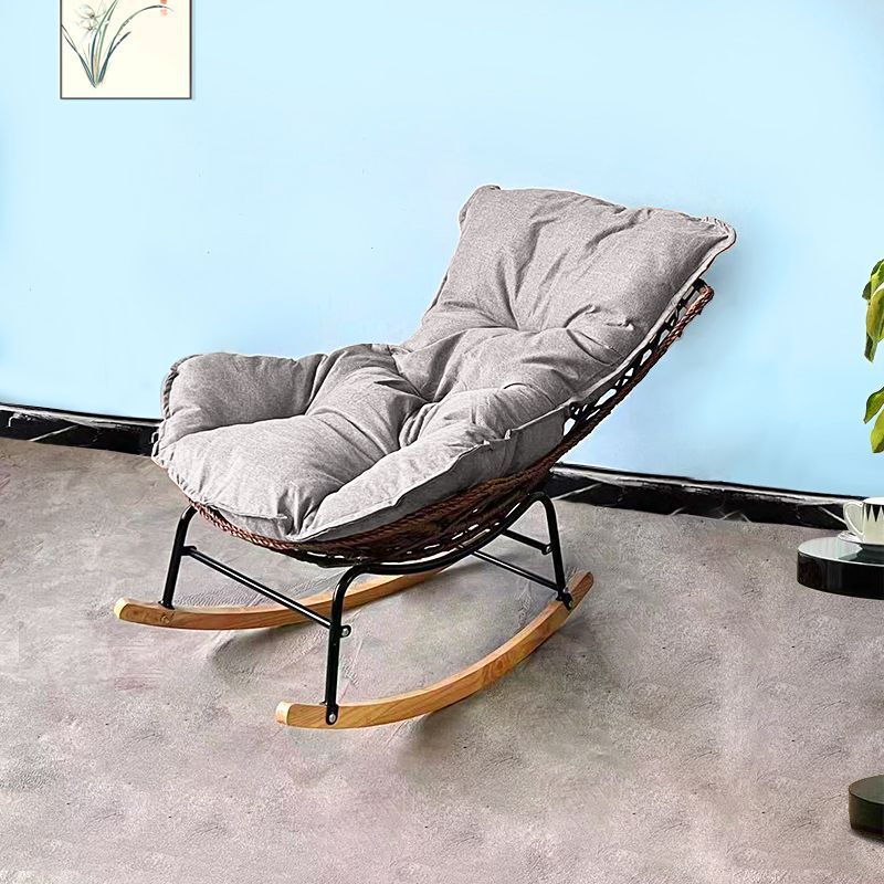 Contemporary Boho PE Wicker Weaving Fabric Cushion Rocking Chair Backrest For Living Room