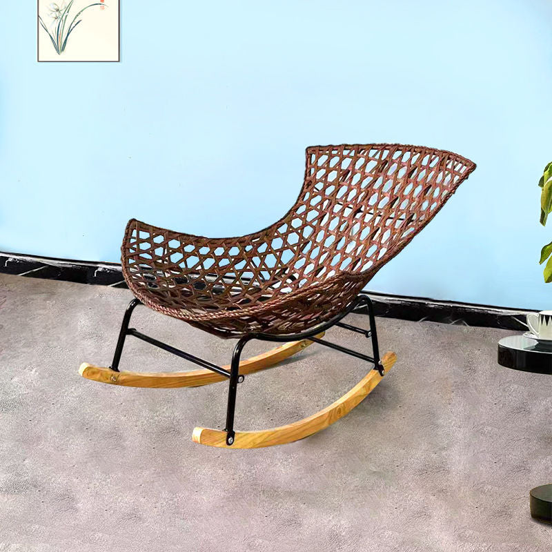 Contemporary Boho PE Wicker Weaving Fabric Cushion Rocking Chair Backrest For Living Room
