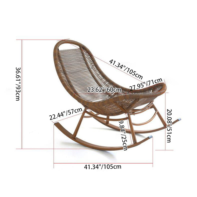 Zeitgenössischer Boho Arc Flechtseil Massivholzrahmen Schaukelstuhl Rückenlehne für Balkon 