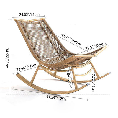Zeitgenössischer Boho Arc Flechtseil Massivholzrahmen Schaukelstuhl Rückenlehne für Balkon 