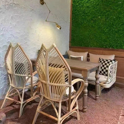 Zeitgenössischer Boho handgefertigter Rattan-Loungesessel Patio-Stuhl Bananenblatt Rückenlehne Armlehne für Balkon 