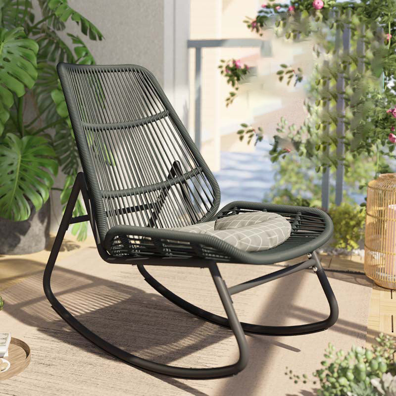Contemporary Boho Arc PE Woven Rattan Metal Rocking Chair Patio Chair With Pillow Cushion For Balcony