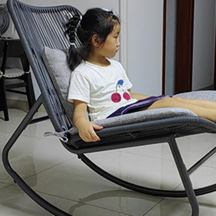 Contemporary Boho Arc PE Rattan Alloy Steel Weaving Rocking Chair Patio Chair With Pillow Cushion For Balcony