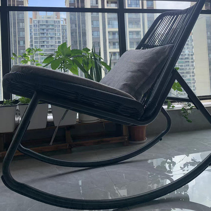 Contemporary Boho Arc PE Rattan Alloy Steel Weaving Rocking Chair Patio Chair With Pillow Cushion For Balcony
