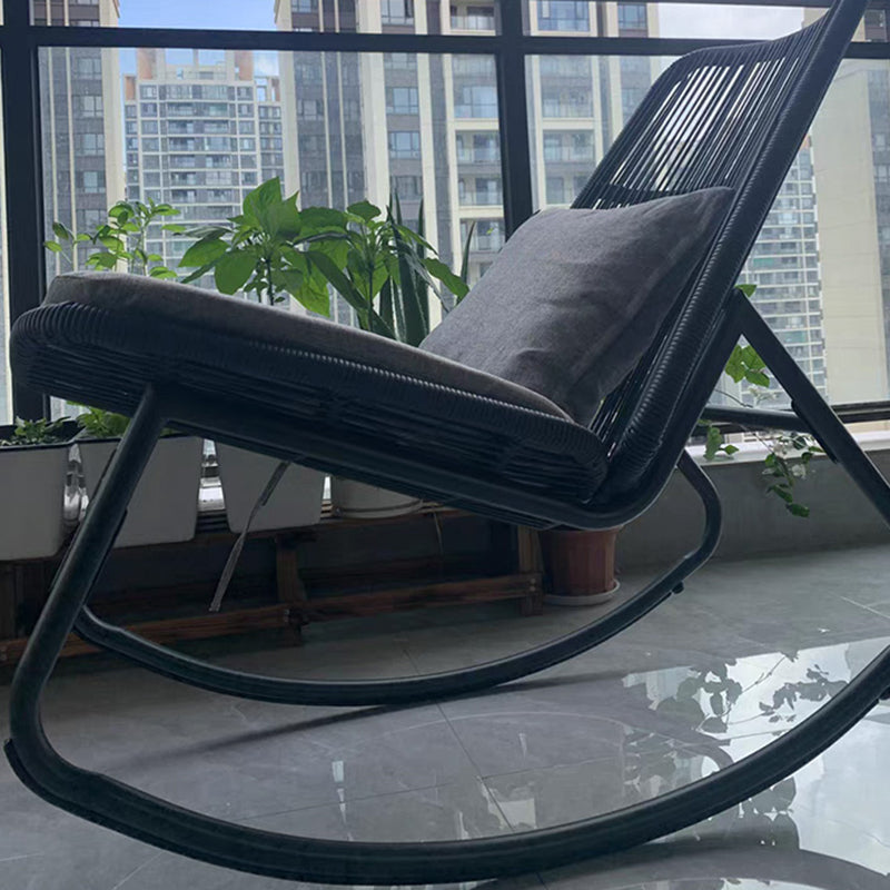 Contemporary Boho Arc PE Woven Rattan Metal Rocking Chair Patio Chair With Pillow Cushion For Balcony