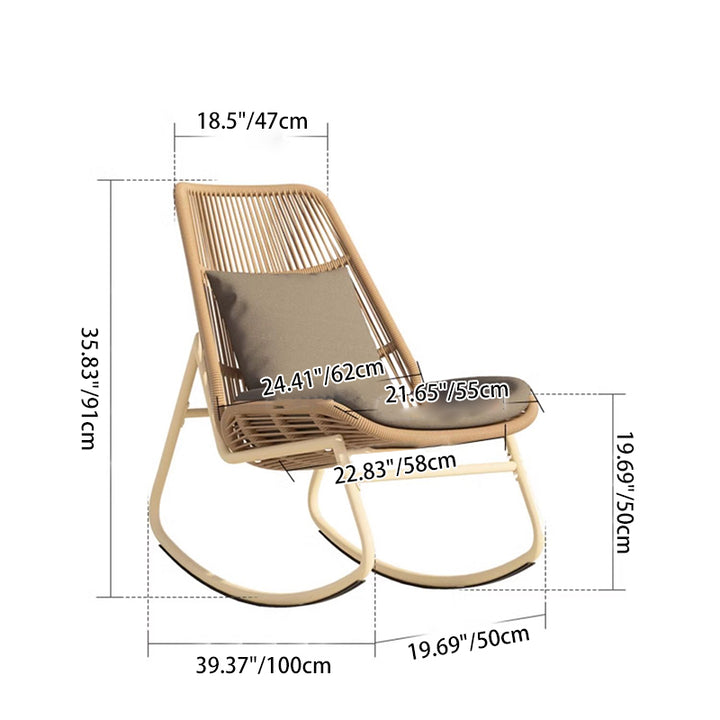Chaise berçante en métal en rotin tissé PE arc boho contemporain avec coussin d'oreiller pour balcon 