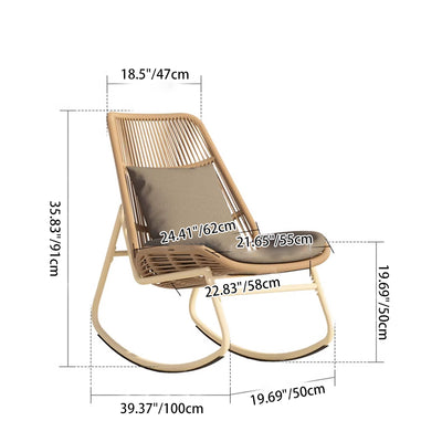 Contemporary Boho Arc PE Woven Rattan Metal Rocking Chair Patio Chair With Pillow Cushion For Balcony