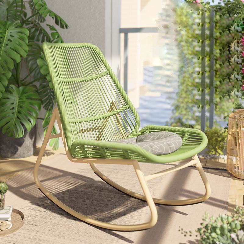 Contemporary Boho Arc PE Woven Rattan Metal Rocking Chair Patio Chair With Pillow Cushion For Balcony