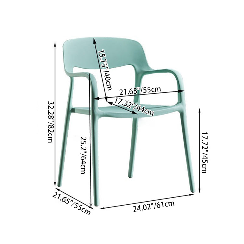 Chaise de salle à manger empilable en plastique carré nordique contemporaine avec dossier et accoudoir 