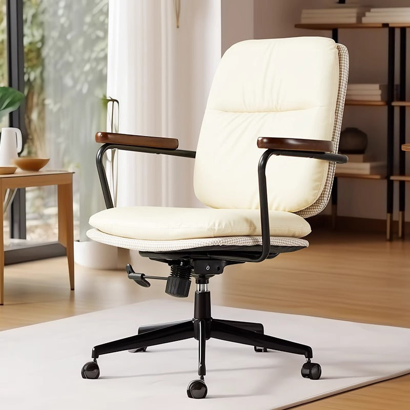 Contemporary Luxury Square Oil Wax Leather Carbon Steel Height Adjustable Swivel Desk Chair Backrest Armrest For Home Office