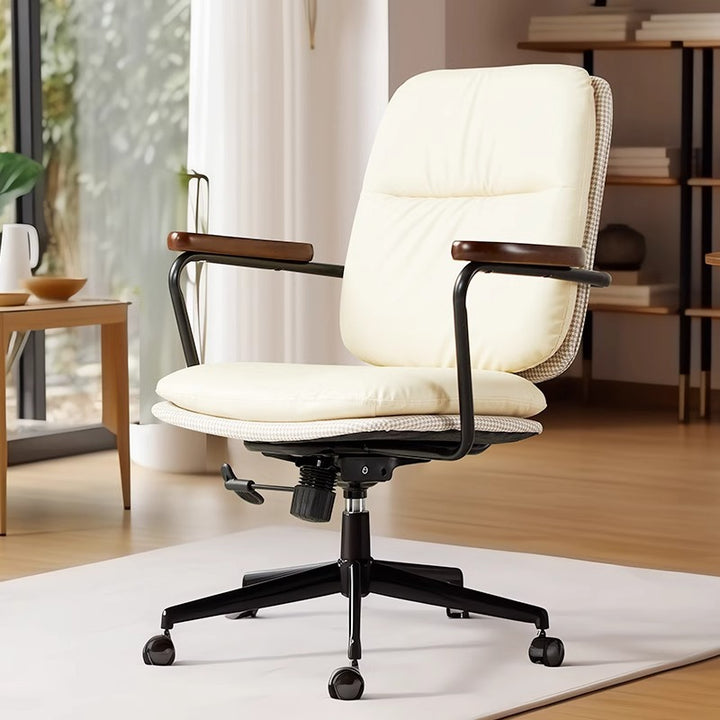 Contemporary Luxury Square Oil Wax Leather Carbon Steel Height Adjustable Swivel Desk Chair Backrest Armrest For Home Office