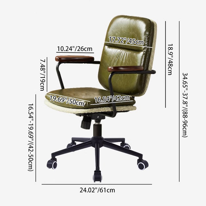 Contemporary Luxury Square Oil Wax Leather Carbon Steel Height Adjustable Swivel Desk Chair Backrest Armrest For Home Office