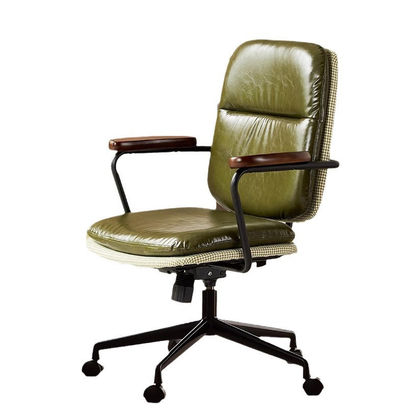 Contemporary Luxury Square Oil Wax Leather Carbon Steel Height Adjustable Swivel Desk Chair Backrest Armrest For Home Office