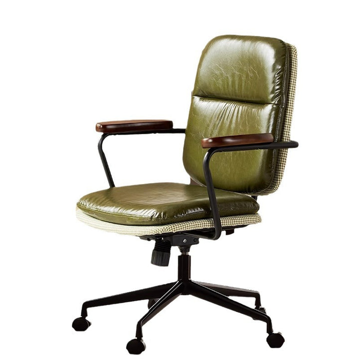 Contemporary Luxury Square Oil Wax Leather Carbon Steel Height Adjustable Swivel Desk Chair Backrest Armrest For Home Office