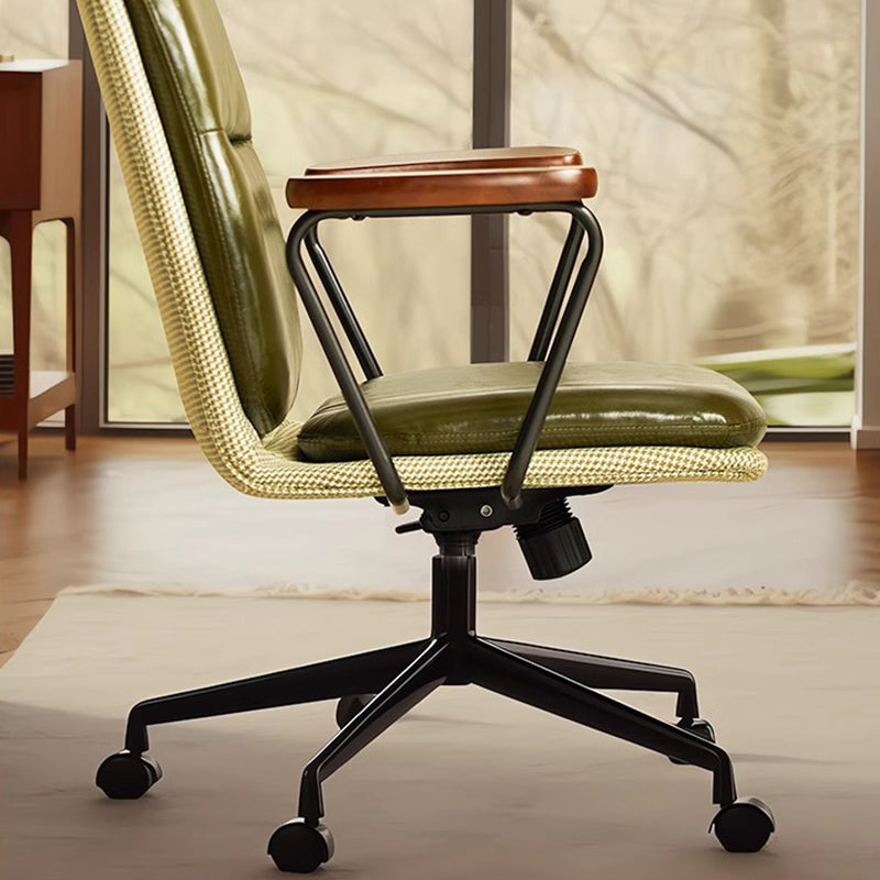 Contemporary Luxury Square Oil Wax Leather Carbon Steel Height Adjustable Swivel Desk Chair Backrest Armrest For Home Office