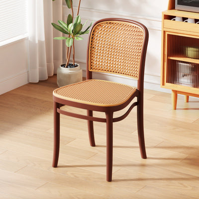 Chaise de salle à manger empilable avec dossier en PVC tissé en rotin carré nordique contemporain 