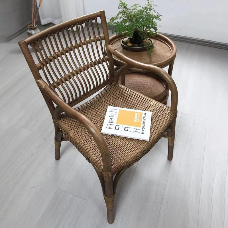 Zeitgenössischer Boho Quadratischer Handgefertigter Rattan-Bambus-Loungesessel Terrassenstuhl Bananenlehne Armlehne Für Balkon 