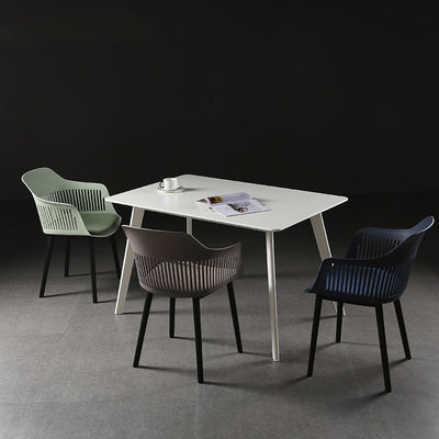 Contemporáneo Cuadrado Nórdico Plástico Marco de Acero al Carbono Silla de Comedor Respaldo Reposabrazos Para Comedor 