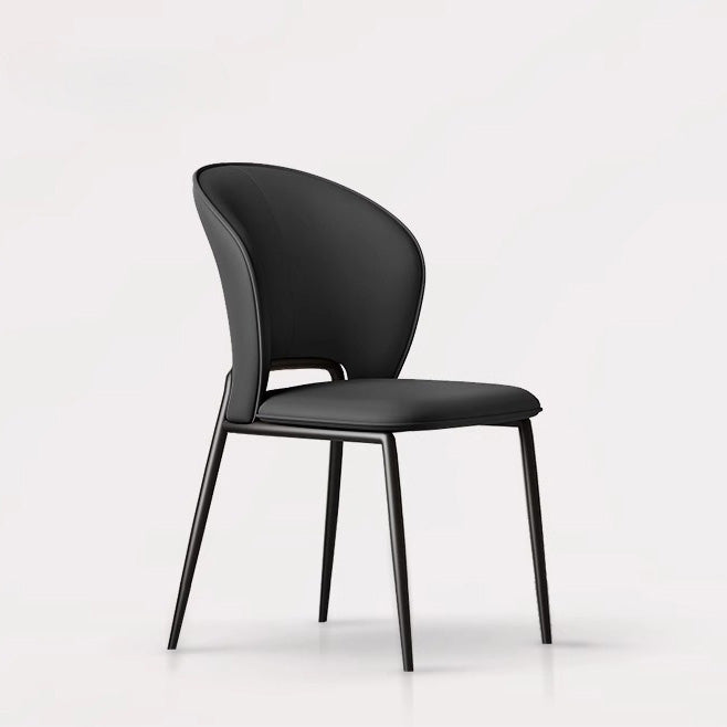 Silla de comedor escandinava contemporánea de cuero de microfibra cuadrada con respaldo de ala de acero al carbono para comedor 
