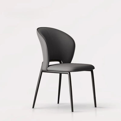 Silla de comedor escandinava contemporánea de cuero de microfibra cuadrada con respaldo de ala de acero al carbono para comedor 
