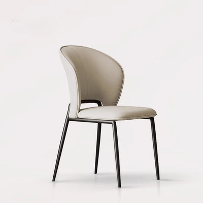 Silla de comedor escandinava contemporánea de cuero de microfibra cuadrada con respaldo de ala de acero al carbono para comedor 
