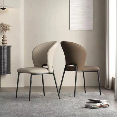 Silla de comedor escandinava contemporánea de cuero de microfibra cuadrada con respaldo de ala de acero al carbono para comedor 
