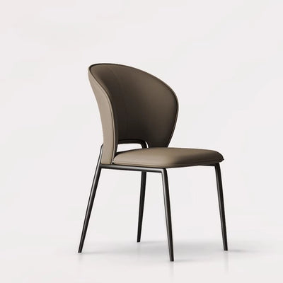 Silla de comedor escandinava contemporánea de cuero de microfibra cuadrada con respaldo de ala de acero al carbono para comedor 