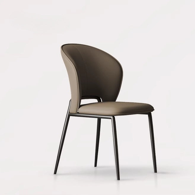 Silla de comedor escandinava contemporánea de cuero de microfibra cuadrada con respaldo de ala de acero al carbono para comedor 