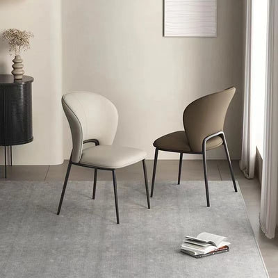 Silla de comedor escandinava contemporánea de cuero de microfibra cuadrada con respaldo de ala de acero al carbono para comedor 
