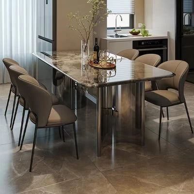 Silla de comedor escandinava contemporánea de cuero de microfibra cuadrada con respaldo de ala de acero al carbono para comedor 