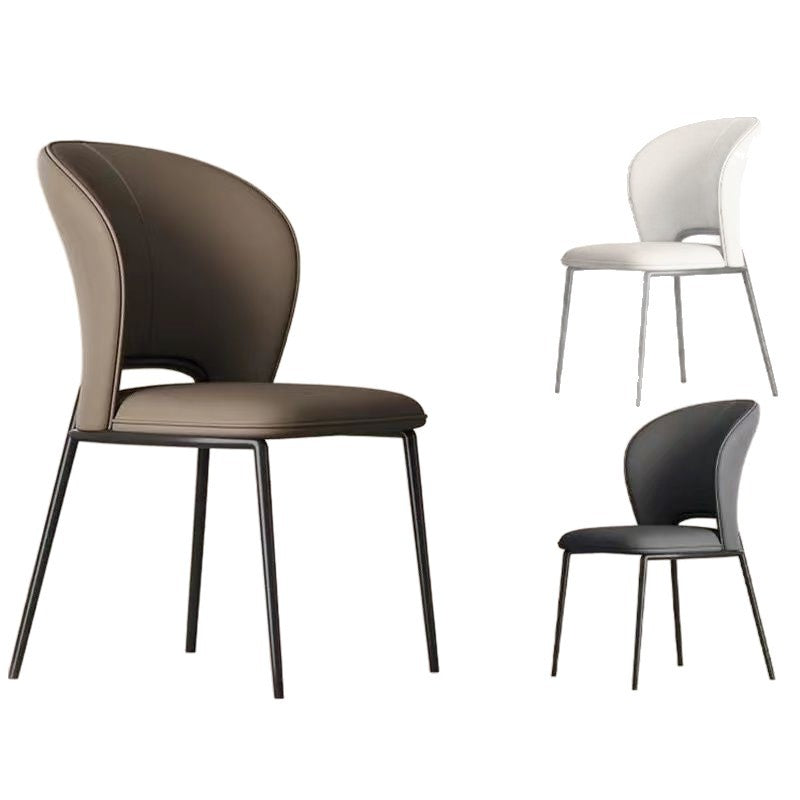 Silla de comedor escandinava contemporánea de cuero de microfibra cuadrada con respaldo de ala de acero al carbono para comedor 