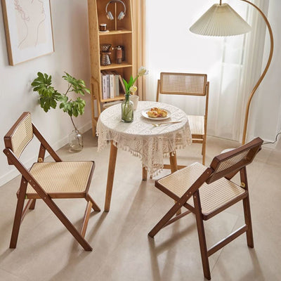 Respaldo de silla de comedor plegable con marco de bambú tejido de ratán de resina cuadrada tradicional japonesa para comedor 
