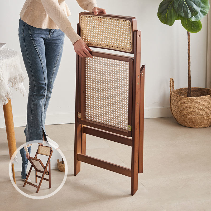 Respaldo de silla de comedor plegable con marco de bambú tejido de ratán de resina cuadrada tradicional japonesa para comedor 